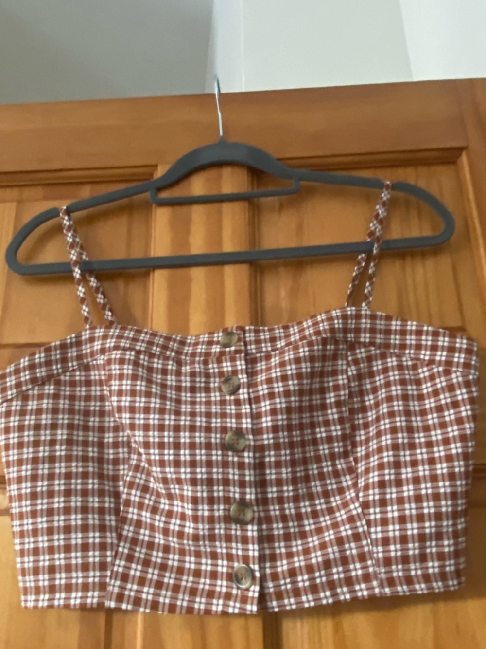 Lottie Moss Plaid Corset Crop Top Brown White Button Front Smocked Back M